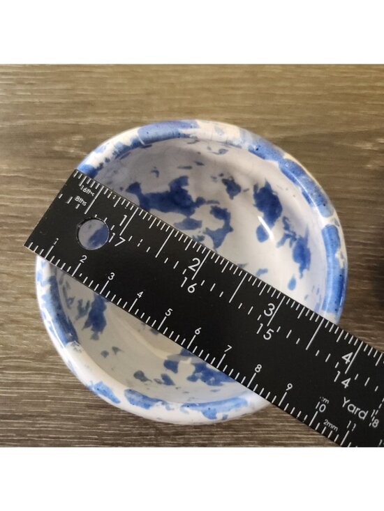 Vintage Bybee Pottery Kentucky Blue Spongeware 3.5" Bowls Signed KY Folk Art MCM - Picture 10 of 12